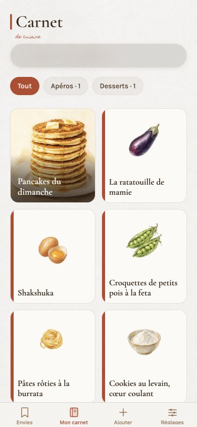 Le carnet personnel : pancakes, ratatouille et autres recettes